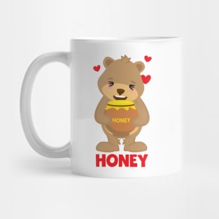 Happy cute kawaii honey bear with a pot of honey design Mug